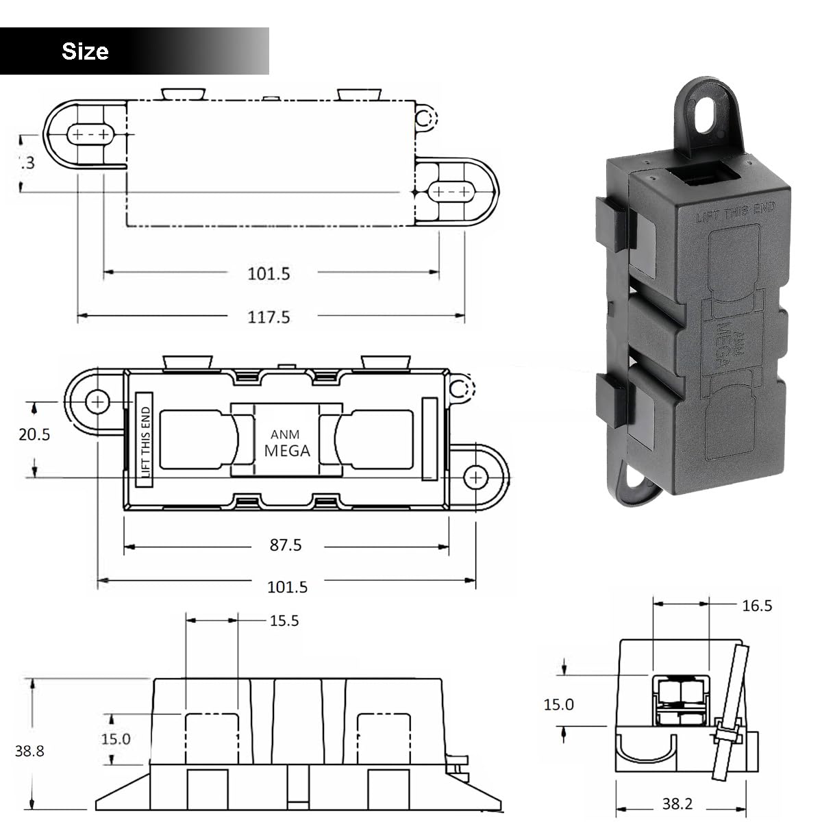 Fusibles 100 A MEGA/AMG, 6 Fusibles 100 A MEGA/AMG à Courant élevé Boulonnés Pour Voitures, Camions, Véhicules De Construction, Bus, Caravanes, Marins (100 A/32 V - 13
