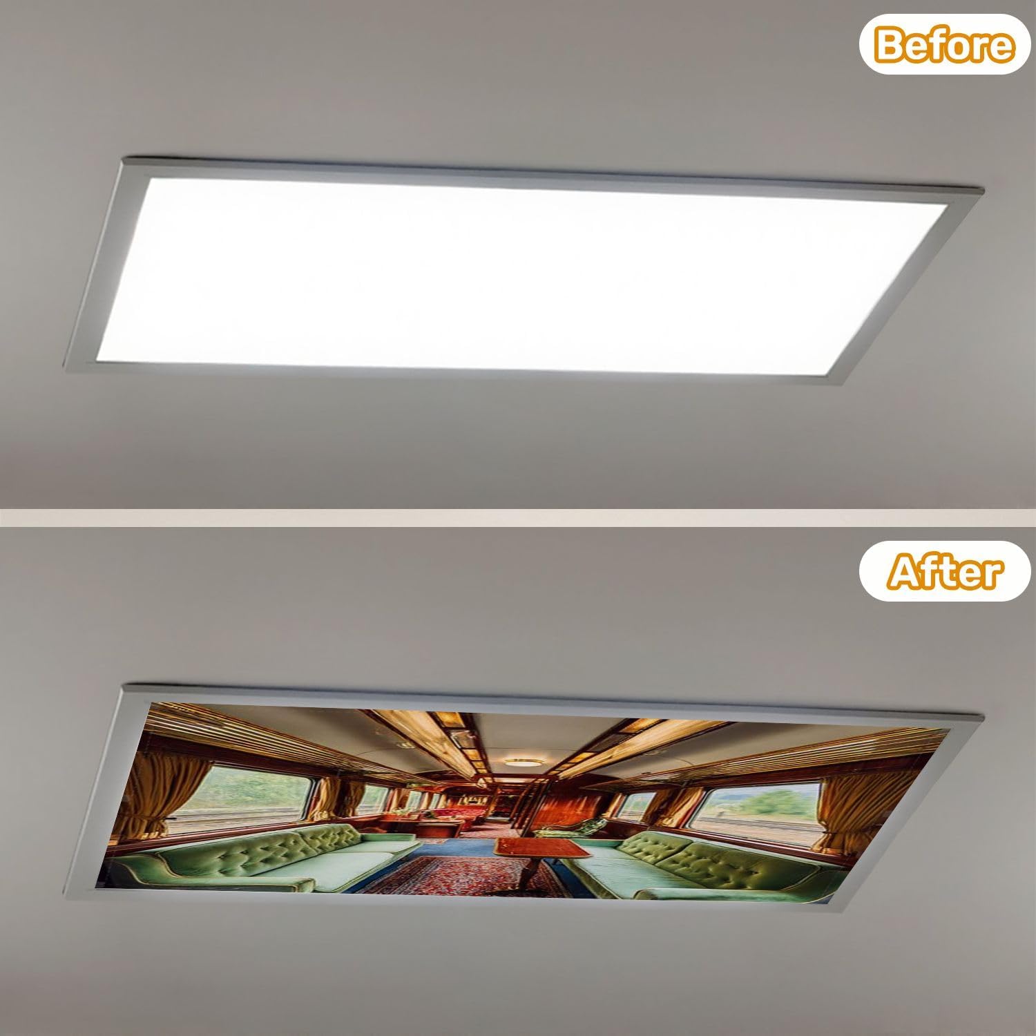 Fluorescent Light Covers for Ceiling Lights Luxury Old Train Carriage Easy to Install Magnetic Light Filter for Classroom Office Hospitals School Home Decor