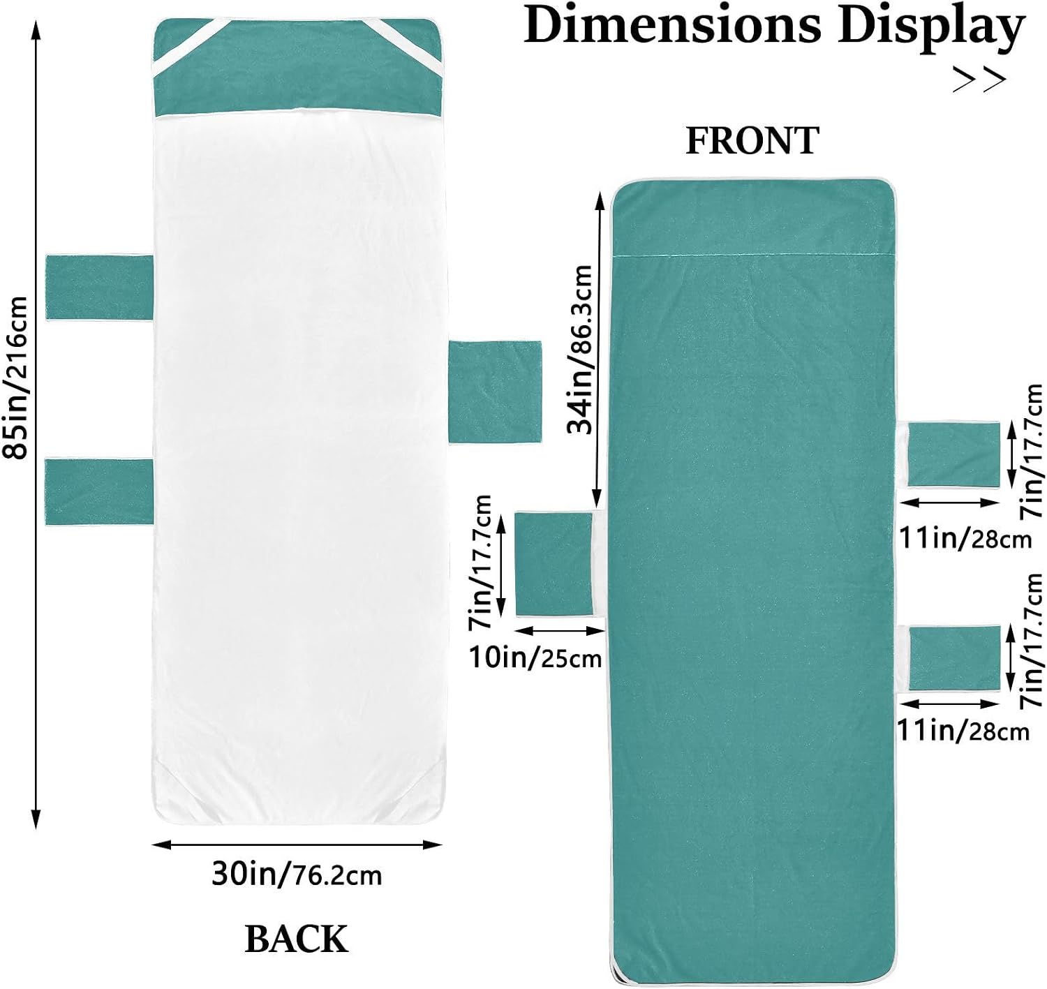 Green Decorative Patio Lounge Chair Cover Microfiber Soft Outdoor Chaise Lounge Cover with Pockets for Pool Sunbathing Beach Garden, fundas para muebles de patio 85" X 30"