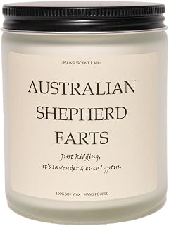 Australian Shepherd Gifts & Decor, Australian Shepherd Gifts for Women, Dog Mom Gift for Women, Dog Farts Candle - Lavender & Eucalyptus, Crafted by Natural Soy Wax & Natural Essential Oils, 7OZ