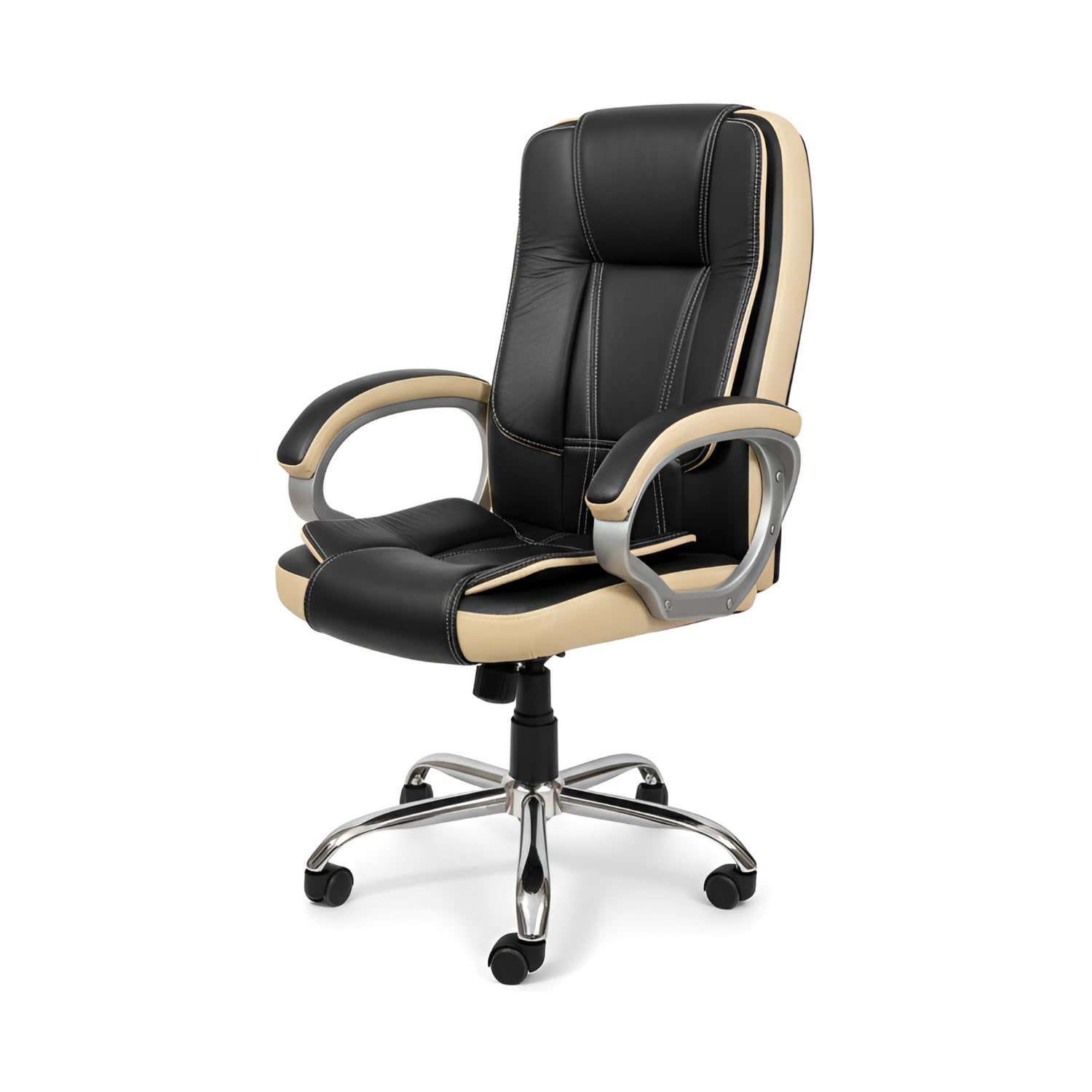 activa Ergonomic Office Chair | Leatherette Seating Chair with Adjustable Height | 3-Year Warranty | 360° Revovling seat| Comfortable Padded Seating/Suitable for Office/Study (Venture, Black & Beige)