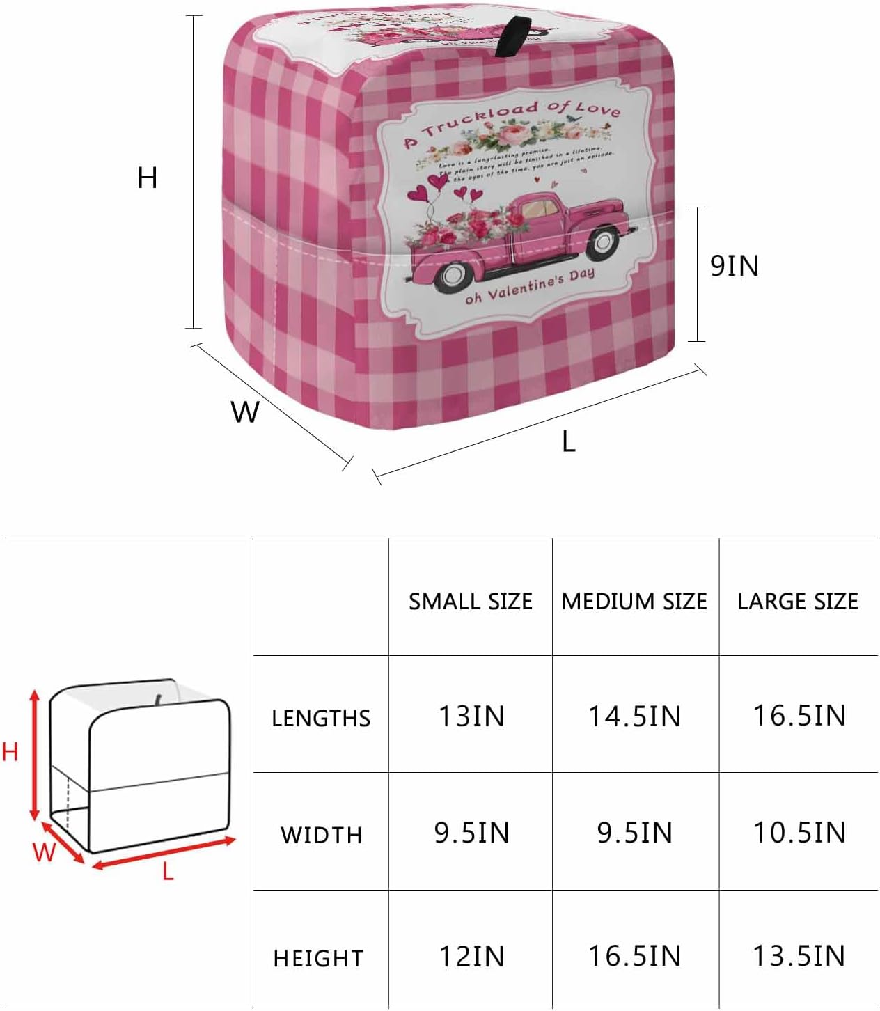 Stand Mixer Cover with Storage Pocket, Valentine's Day Waterproof Kitchen Mixer Covers, Pink Love Heart Truck Floral Romantic Plaid Kitchen Appliance Dust Cover Compatible with 6-9 Quart Mixers