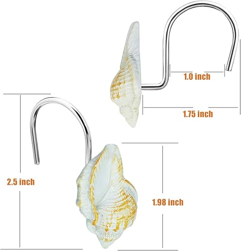 Miniatura 10 de Ganchos para cortina de ducha, 12 anillos de ducha de concha de mar con brillo de perlas, ganchos decorativos antioxidantes para la playa, baño,