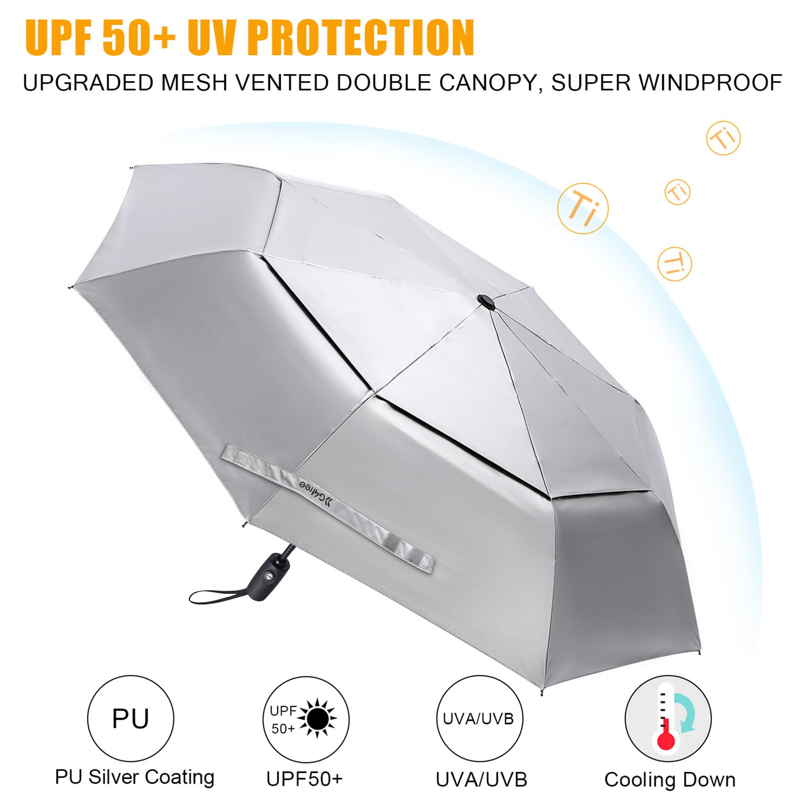 G4Free UPF 52+ Ombrellone da Viaggio con Protezione UV Ombrelli Pieghevoli Ombrello Antivento Ombrello Completamente Automatico