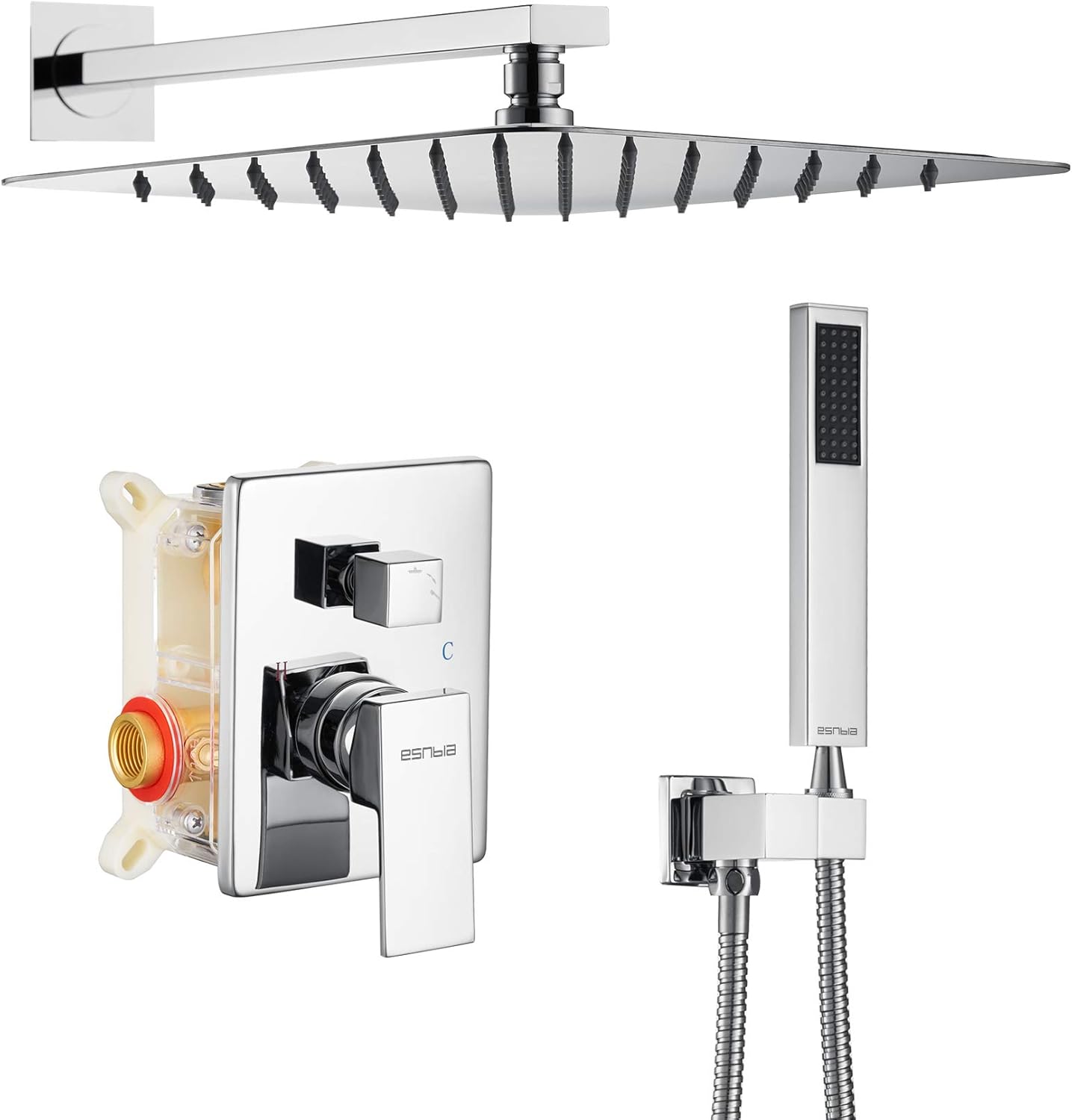 ESNBIA Shower System, Bathroom Luxury 12 Inches Rain Shower Head with