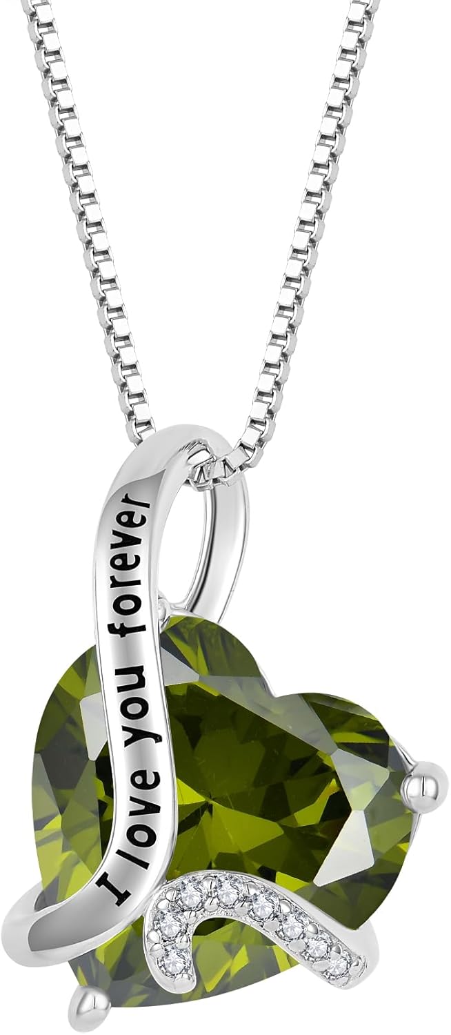 Aprila Women Heart Necklace 925 Sterling Silver I Love You Forever Pendant Necklace with Cubic Zirconia Jewelry