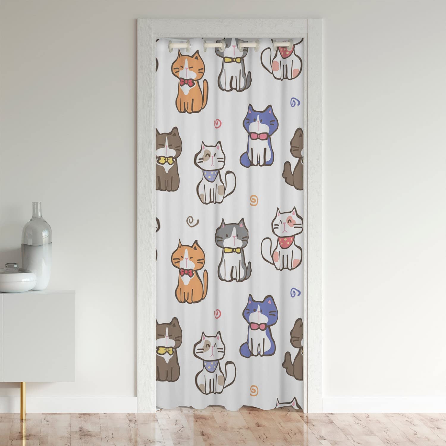 Loussiesd Cat Door Curtain 86x203cm Cats Print Closet Door Cover Curtain Cute Kitten 30%-50% Room Darkening Blackout Curtain Animal Room Divider Curtain Cover Cat Lover's Gift Window Treatments