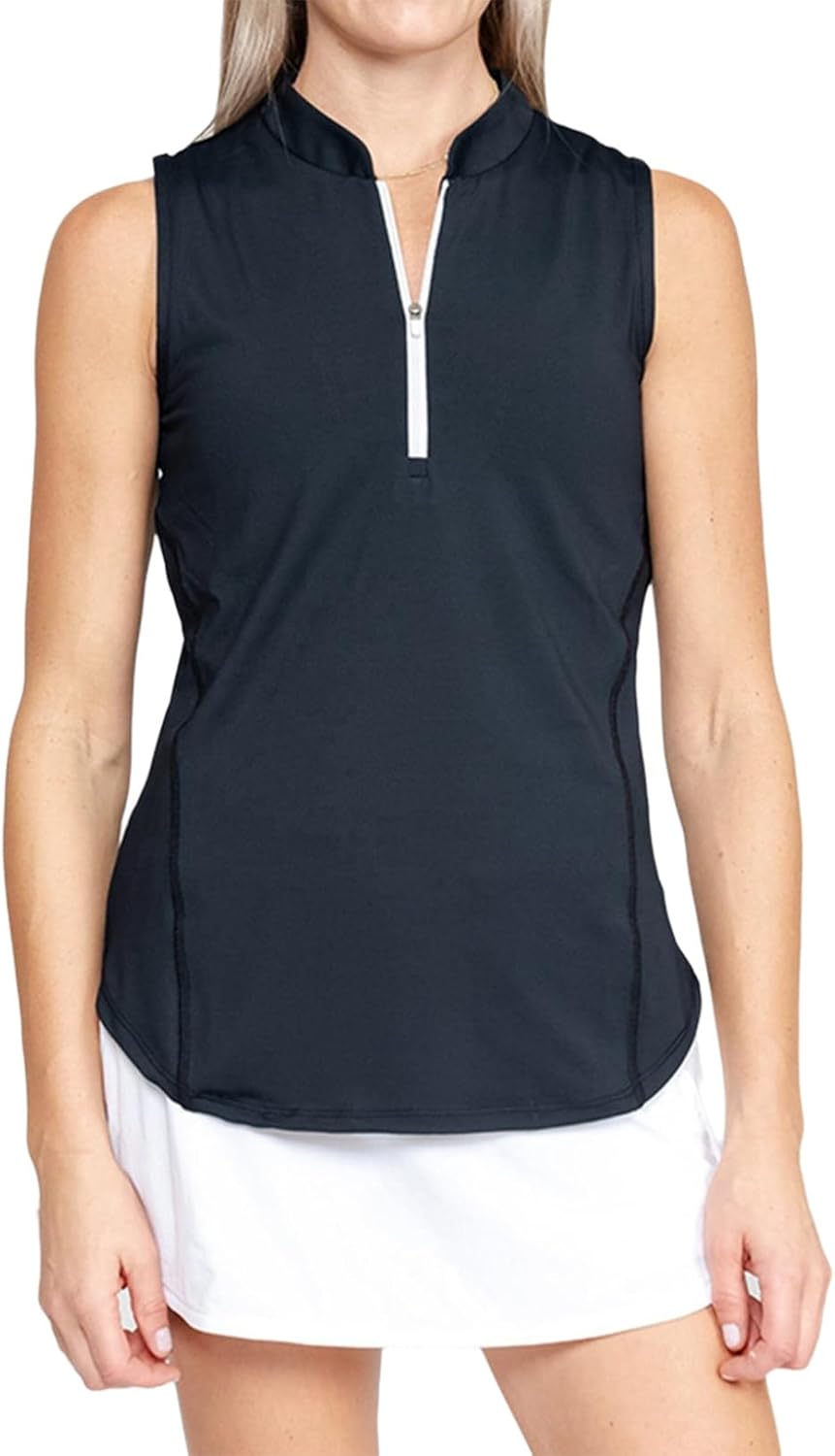 easyforever Fitted Golf Shirt - Women's, Polyester, Stand Collar, Zipper & Stretch Fabric
