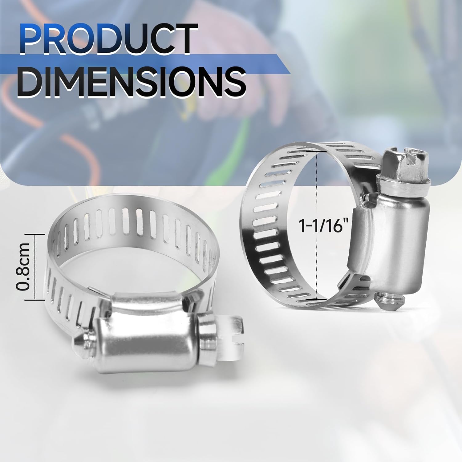 iCrimp Adjustable Stainless Steel Hose Clamps, Fits 1/2" to 1-1/16", 20 Pack, Hose Clamps for Pipe, Hose, Fuel Line