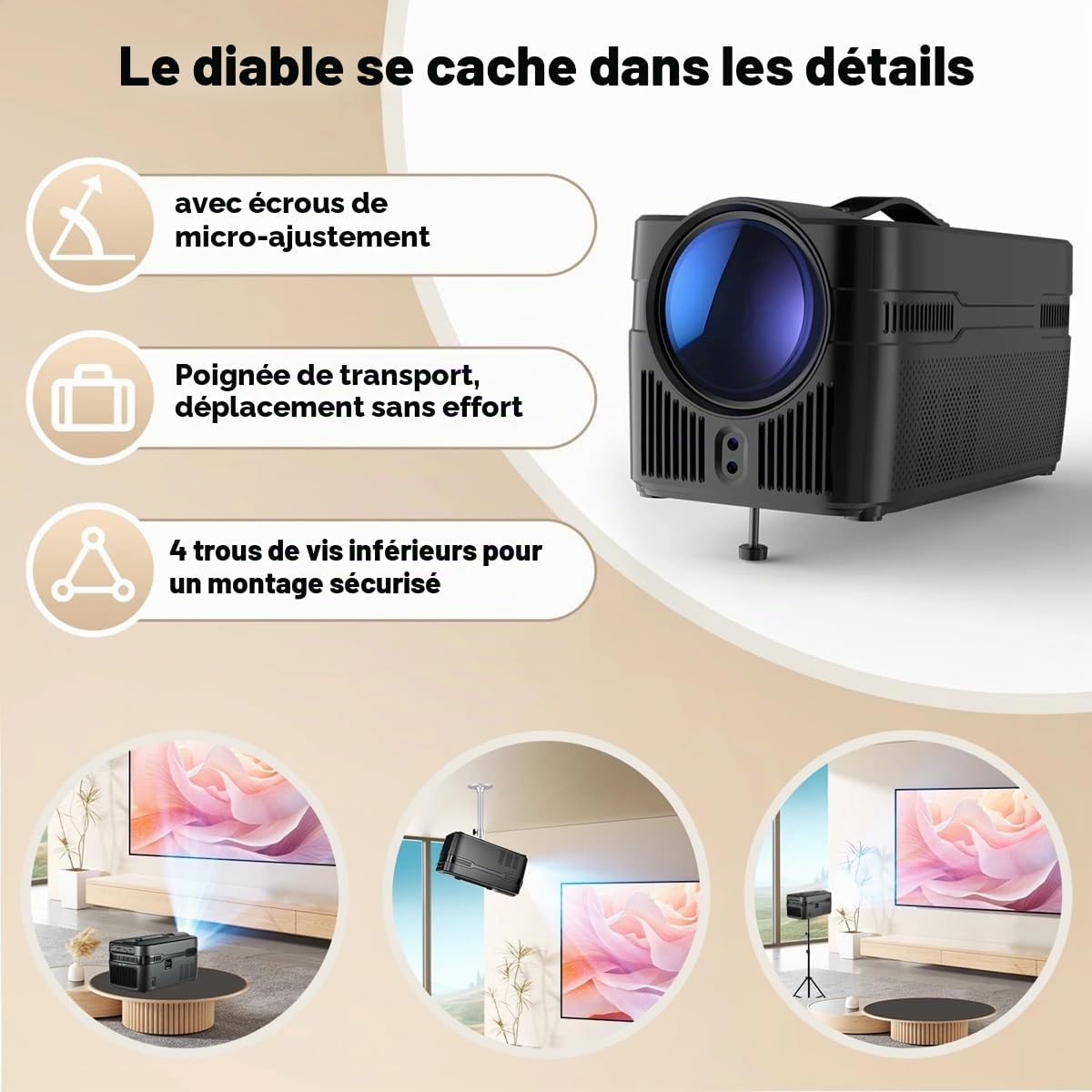 HY450 C Projecteur 900 ANSI Lumens avec Point Automatique 8K 1080P Ultra HD Port Allwinner H716 BT5.4 Décoration Automatique Home Cinéma Vidéo Android 14 WiFi 6