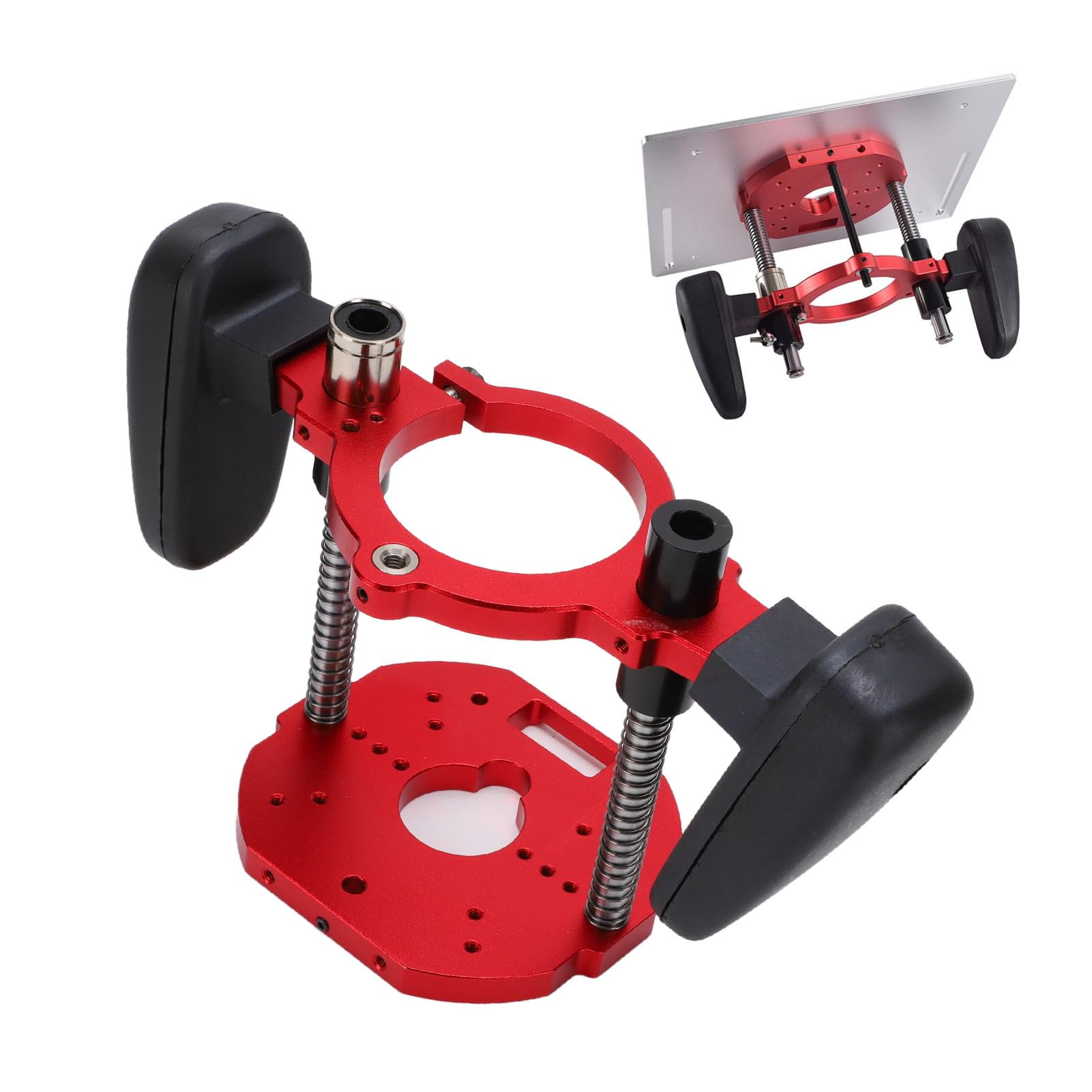 Asixxsix Ręczny System Podnoszenia Routera, Wytrzymały Metal | Mocowanie od 63,5 do 65 mm, skok 40 mm, otwór montażowy 62 x 70 mm, z uchwytem, ​​uniwersalne do obróbki drewna