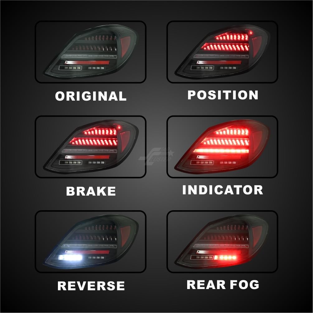 SONAR Full LED Taillight Assembly for 2015-2021 Mercedes-Benz C-class W205, Fit Factory Halogen Model Only, with Sequential Turn Signal Light, Black Housing Clear Lens Rear lamp Light Guide Design