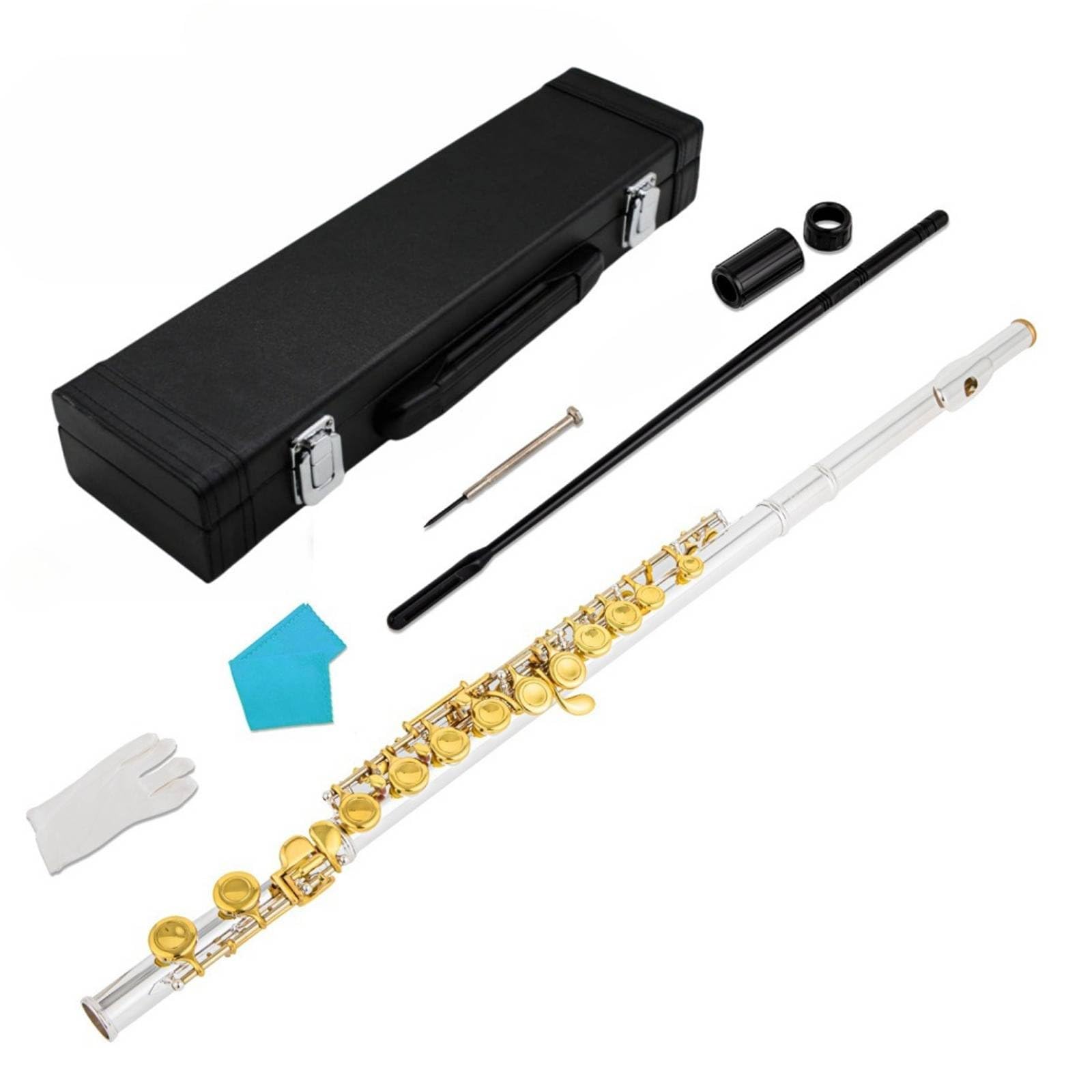 Flauto Traverso Placcato Argento Flauto Traverso in Do Suono Chiaro per Studenti, Musicisti Amatoriali, Banda Scolastica, Scuola di Musica, Esibizioni, Argento+Oro