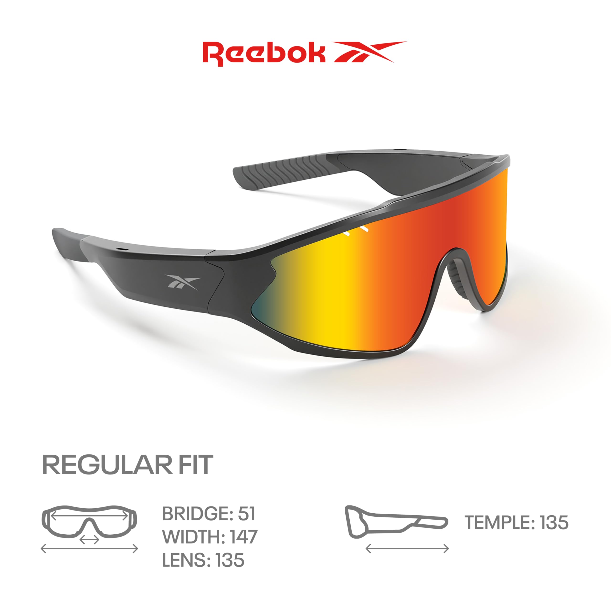 Reebok Lucyd - Occhiali da sole con audio intelligente, lenti polarizzate a specchio rosso, unisex, HiFi Bluetooth, con protezione UV