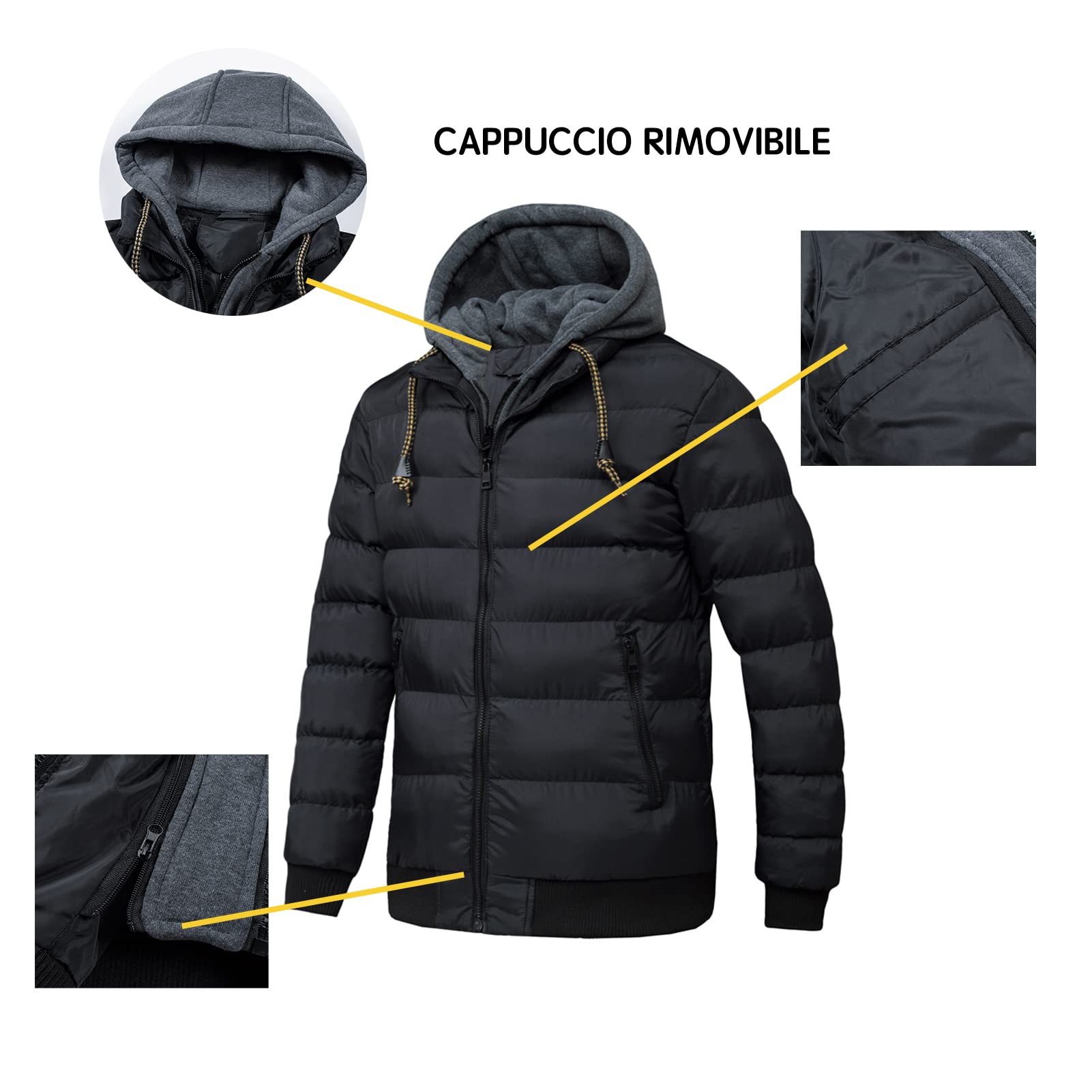 TONY BACKER Giubbotto Jacket Giacca Uomo Invernale con Cappuccio, Giubbino Giacchetto Uomo Giubbini Giubbotti Invernali Caldo Antivento