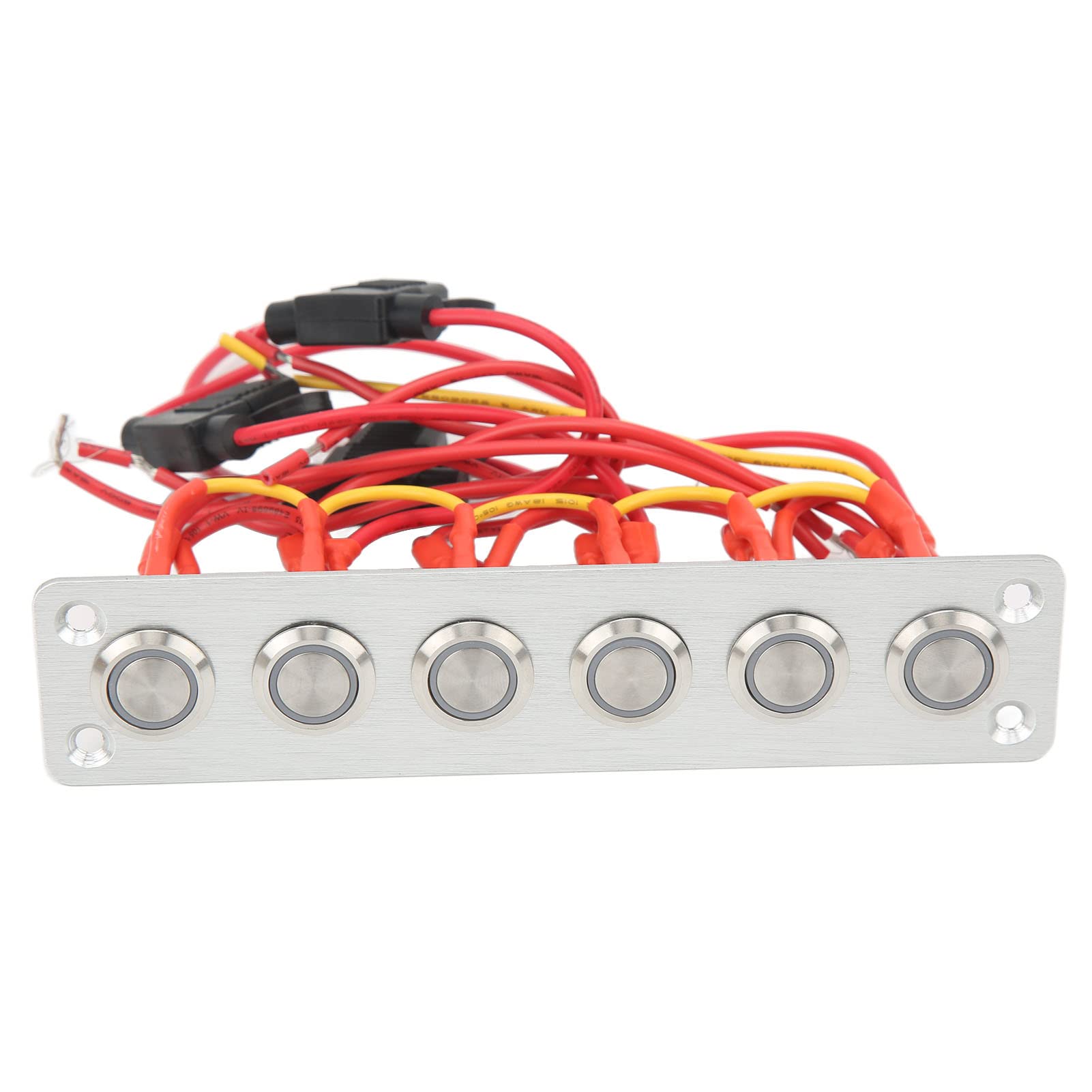 Panneau de Commutateur de Bateau Marin Aramox, Panneau de Commutateur à Bouton-poussoir 6 Gangs pré-câblé avec Lumières LED Bleues pour Système de Voiture RV Yacht 12V DC