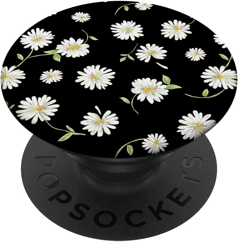 Black With White Daisy Flowers For Back To School PopSockets MagSafe PopGrip for iPhone