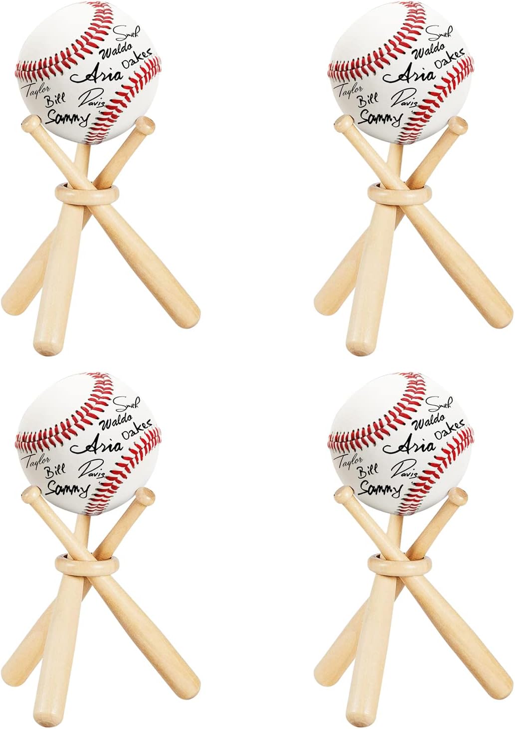 Baseball Stand Baseball Holders, Baseball Display Case for Balls Display Wooden Baseball Bat Display Stand Holder Display Baseball Centerpieces for Tables for Kids and Sports Lover (4)