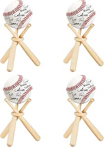 Wooden Baseball Display Stand – Mini Holder With 3 Bats & Ring For Showing Off Baseballs, Sports Memorabilia & Collectibles