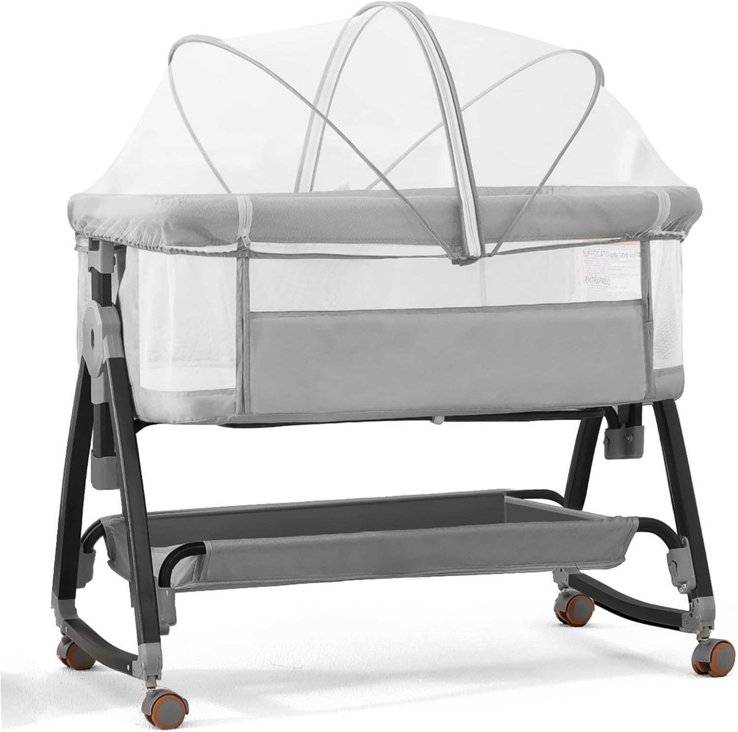 Baby Bassinets Bedside Sleeper with Wheels and Mattress,Bedside Crib with Breathable Mesh Cover,Cosleeping Bed Side Crib with Storage,Portable and 6 Height Adjustable Cribs for Babies,Newborns