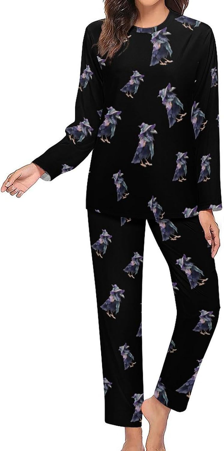 Raven in Witch1 Costume Funny Women's Pajama Set 2 Piece Long Sleeve Sleepwear Lounge Tops And Pants
