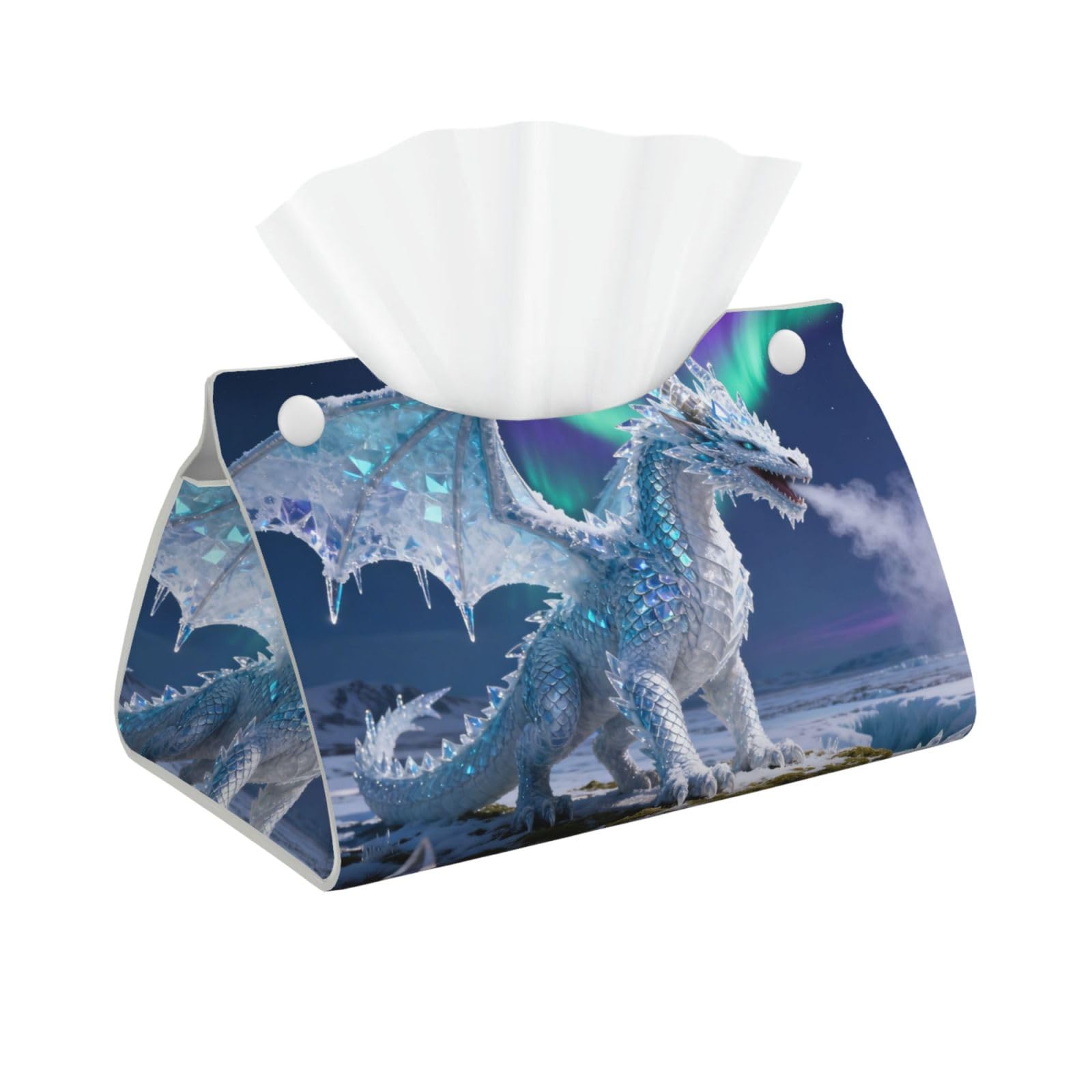 Winter Dragon Long Leather Tissue Box Cover-Waterproof PU Leather Tissue Holder for Bathroom, Decorative Rectangular Tissue Case
