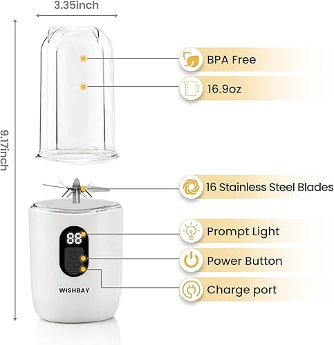 Miniatura 8 de Portable Blender, Personal Blender for Shakes and Smoothies, Portable Juicer with 16 Blades, Small Mini Juicer with Extra Handle Lid for Travel,