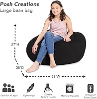Vista 144 de Posh Creations - Puff para niños, adolescentes y adultos, incluye funda extraíble y lavable a máquina, tamaño grande de 38 pulgadas, lona con diseño