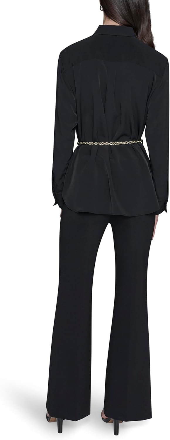 Karl Lagerfeld Womens Long Sleeve Oversized Essential with Chain Belt Button Down - Image 4
