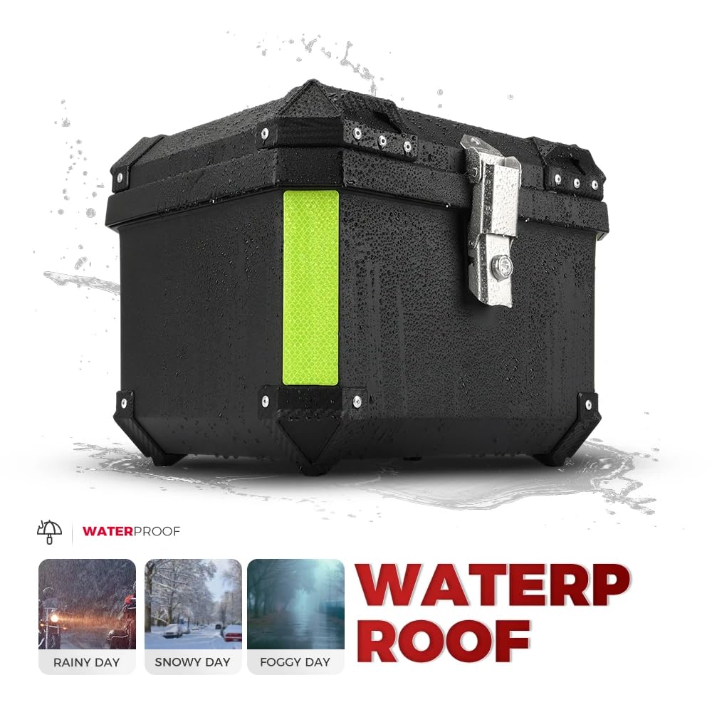 Genérico Top Case Moto Universal, Baúl de Moto Impermeable 45L / 57L, Caja Trasera de ABS Engrosado con Cerradura de Seguridad y Base de Montaje para Cascos, Equipaje Moto y Scooter (45L)