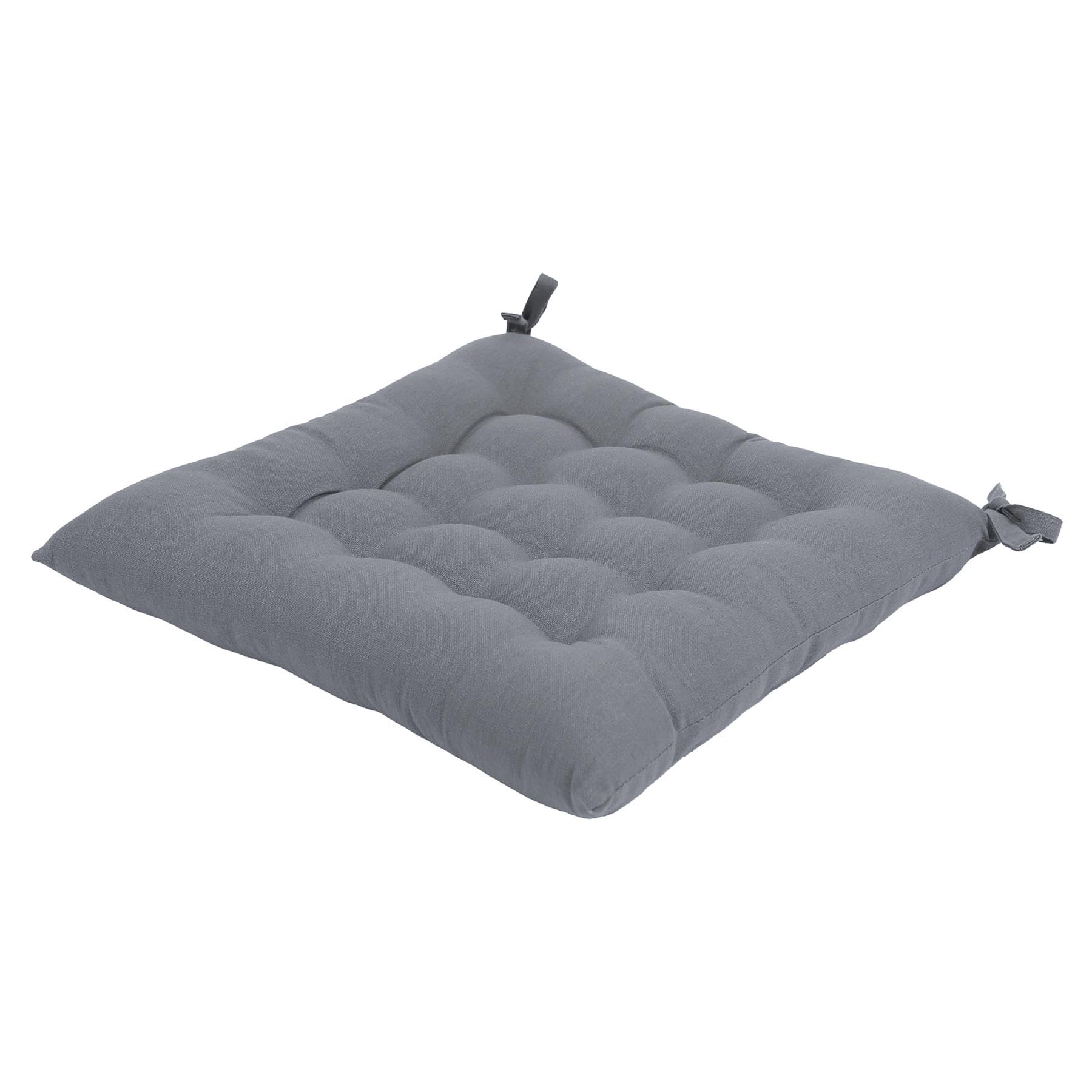 Harbour Housewares Grey Square Seat Pad - 40 X 40Cm Thick Cushion With Ties, Indoor Outdoor Chair Seat Pad For Dining Chairs, Garden, Patio & Bistro Seating