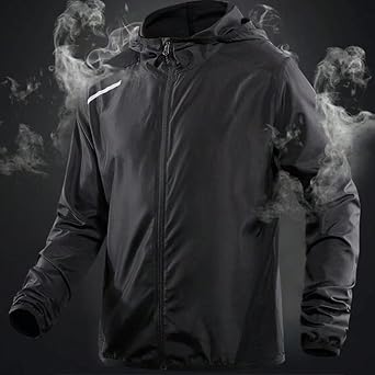 Mens Windbreaker Jackets Lightweight Breathable Packable Outdoor Cycling Running Jacket With Hood Gym
