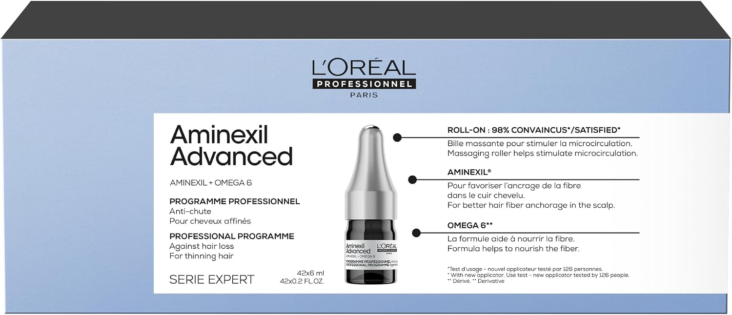 L’Oréal Professionnel Anti-Hair Loss Care riduce la caduta dei capelli da 6 settimane e ridensifica, roll-on per uomini e donne, senza silicone, 42 fiaschette da 5 ml