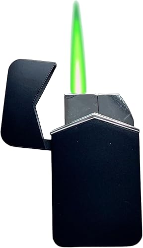 NIVEK Encendedor de llama verde de antorcha fresco, a la moda, a prueba de viento, botón cromado, recargable, ajustable, compacto, tamaño de