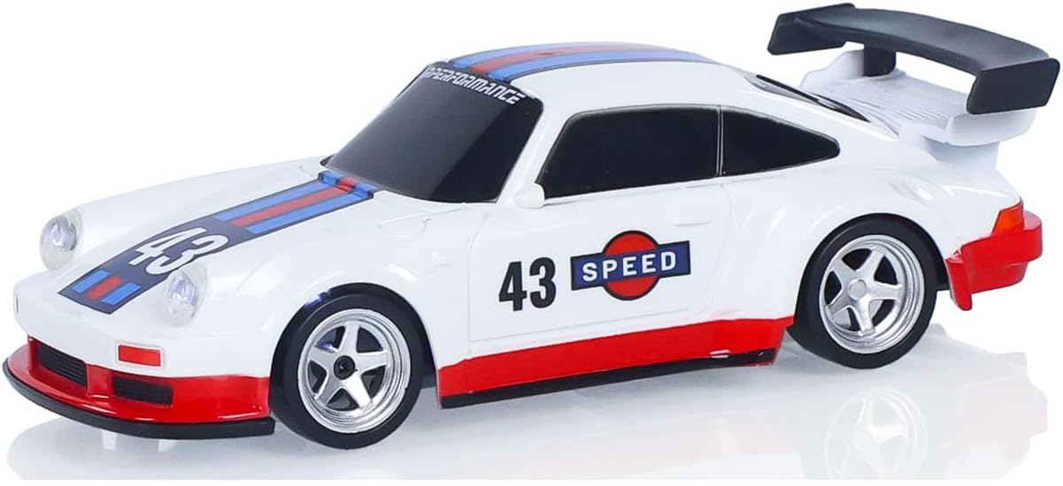 1/43 High Speed 2.4 GHz Mini RC Drift Car with 4 Wheel Drive Motor ESC Servo Motor Lighting Battery Charging Cable Gyroscope Hobby Grade Model for Birthday Gift