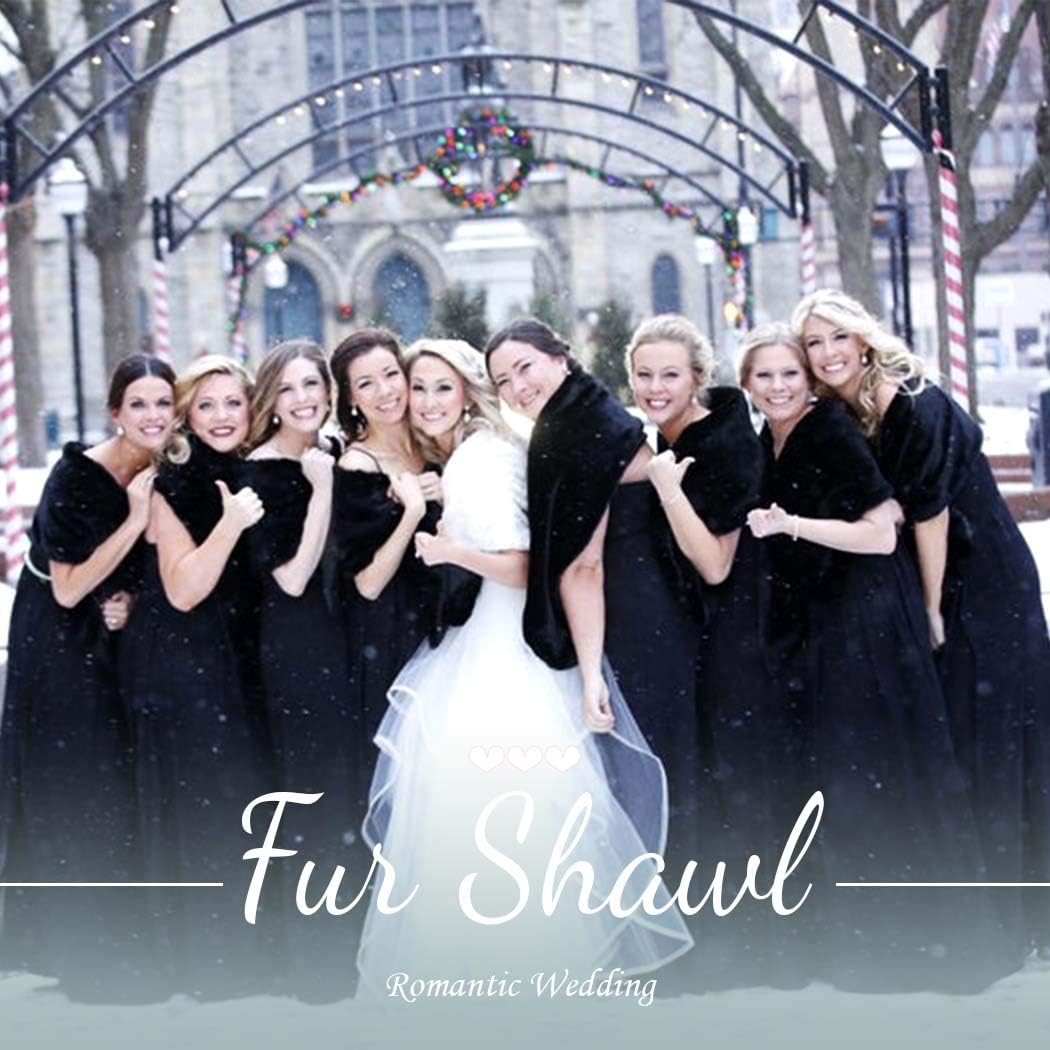 TWINKLEDE Wedding Faux Fur Shawl and Scarfs Bridal Fur Wraps and Shawls Winter Fur Stole for Brides and Bridesmaids