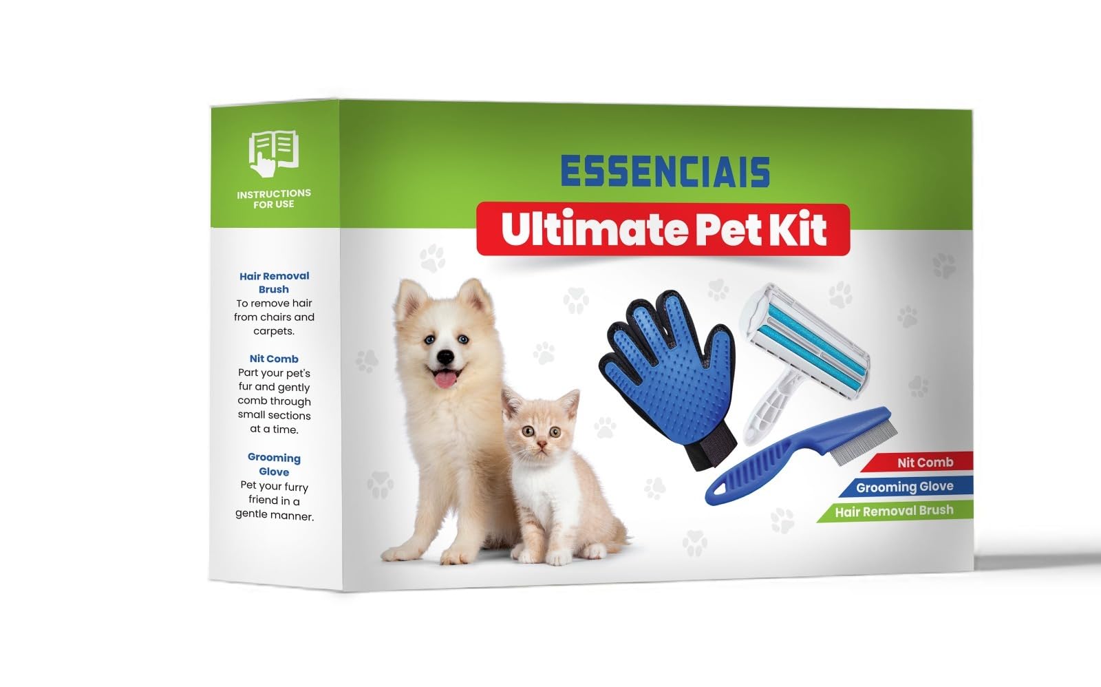 Ultimate Pet Kit - Cepillo para eliminar el pelo de mascotas - Guante de aseo para mascotas - Peine para liendres para mascotas - Tu solución definitiva a todos los problemas de las mascotas - Kit de