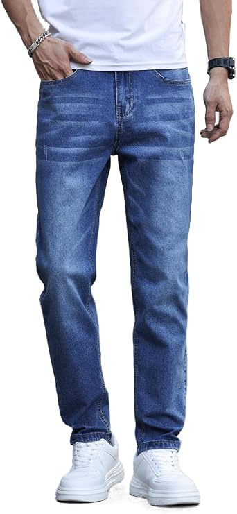 Mens Bootcut Straight Leg Jeans Mid Rise Skinny Stretch Fit Light Wash Jeans Vintage Cowboy Work Denim Pants