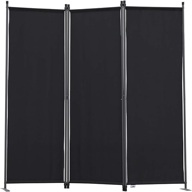 Angel Living Paravent Protective Screens Room Divider Screen Panel Folding Room Partition Wall Furniture Outdoor Screens for Patio Privacy 3-piece 169x165cm (Black)