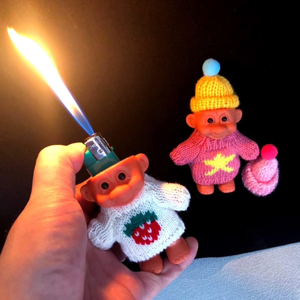 HUMWE 2 Pack Cute Troll Dolls Lighter Case Silicone Funny Mini Dolls Lighter Sleeve with Sweater &Hat for 3.2in Regular Lighter (Lighter not Included) (Pink & White)
