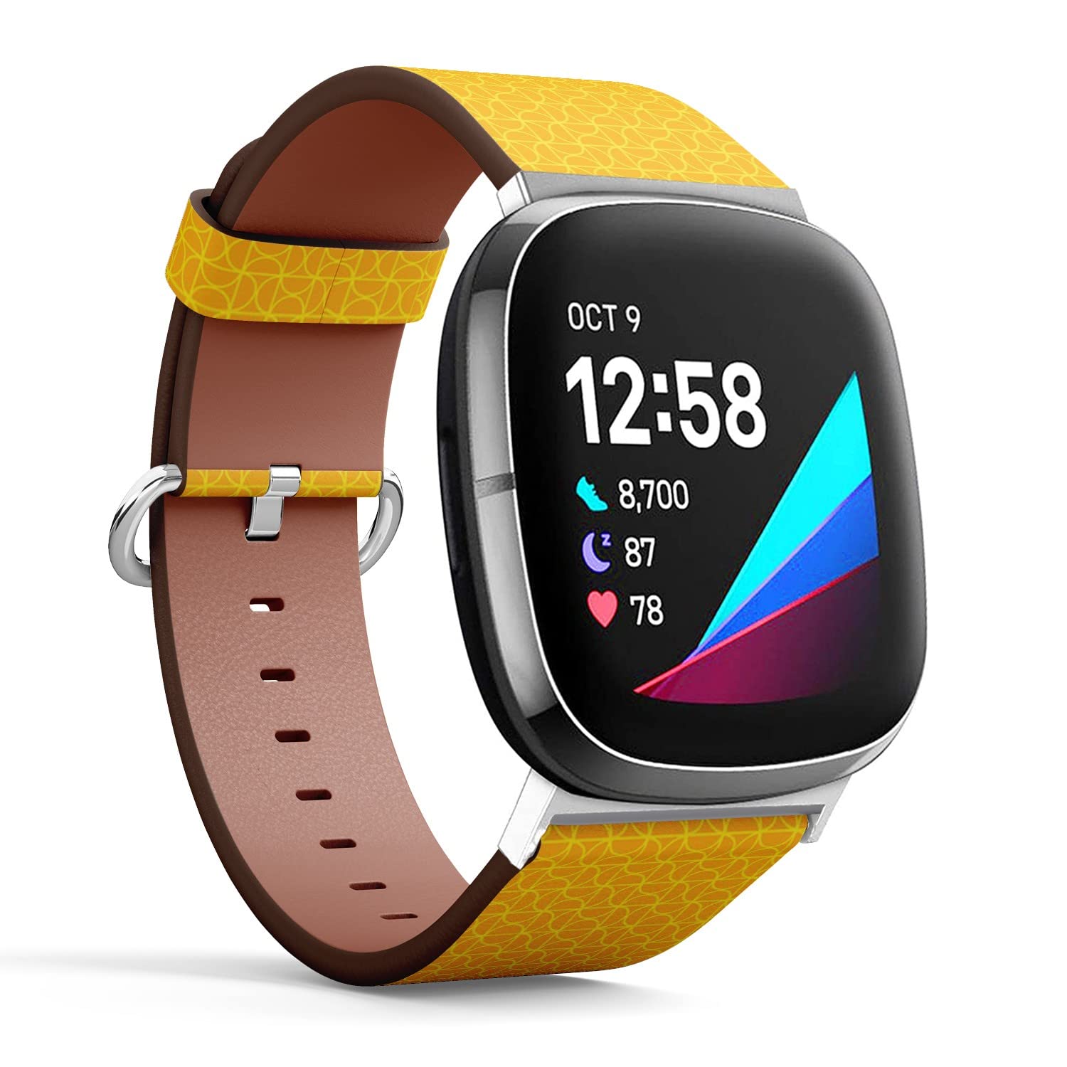 CJBROES Replacement Leather Watch Band, Compatible with Fitbit Versa 3 and Fitbit Sense of Wristband Bracelet Accessory - Stylish Geometric Bright