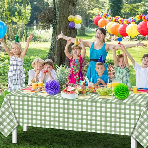 Image of 12Pack Sage Green Plastic Checkered Tablecloth, Premium Decorative Disposable Sage Green Gingham Plaid Table Cloths for Parties, Rectangle Party Table Cover for Picnic Birthday Wedding, 54x108 Inch