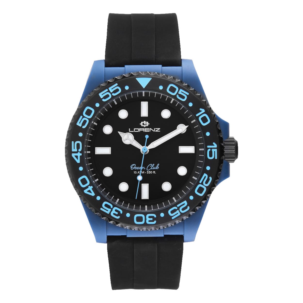 Lorenz Ocean Club 030268BB - Orologio Sportivo da Uomo al Quarzo - Orologio con cassa in superlega Soft Touch blu - Cinturino in Gomma con chiusura deployante - Sub 100 metri - Cofanetto speciale sub