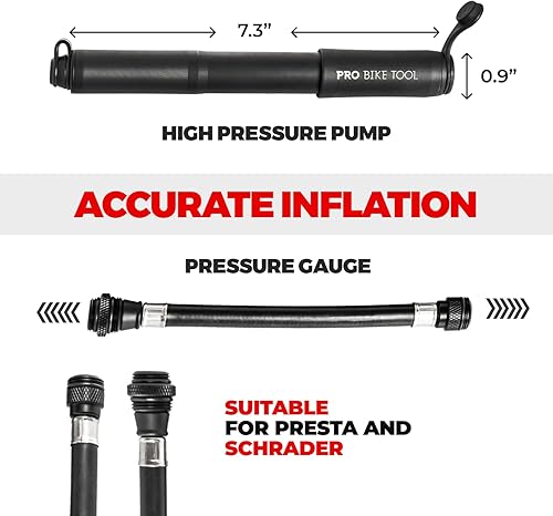 Miniatura 3 de Pro Bike Tool Mini Bike Pump - Compact and Portable Bicycle Tire Pump for Fast Inflation - Compatible with Presta and Schrader Valves - Lightweight