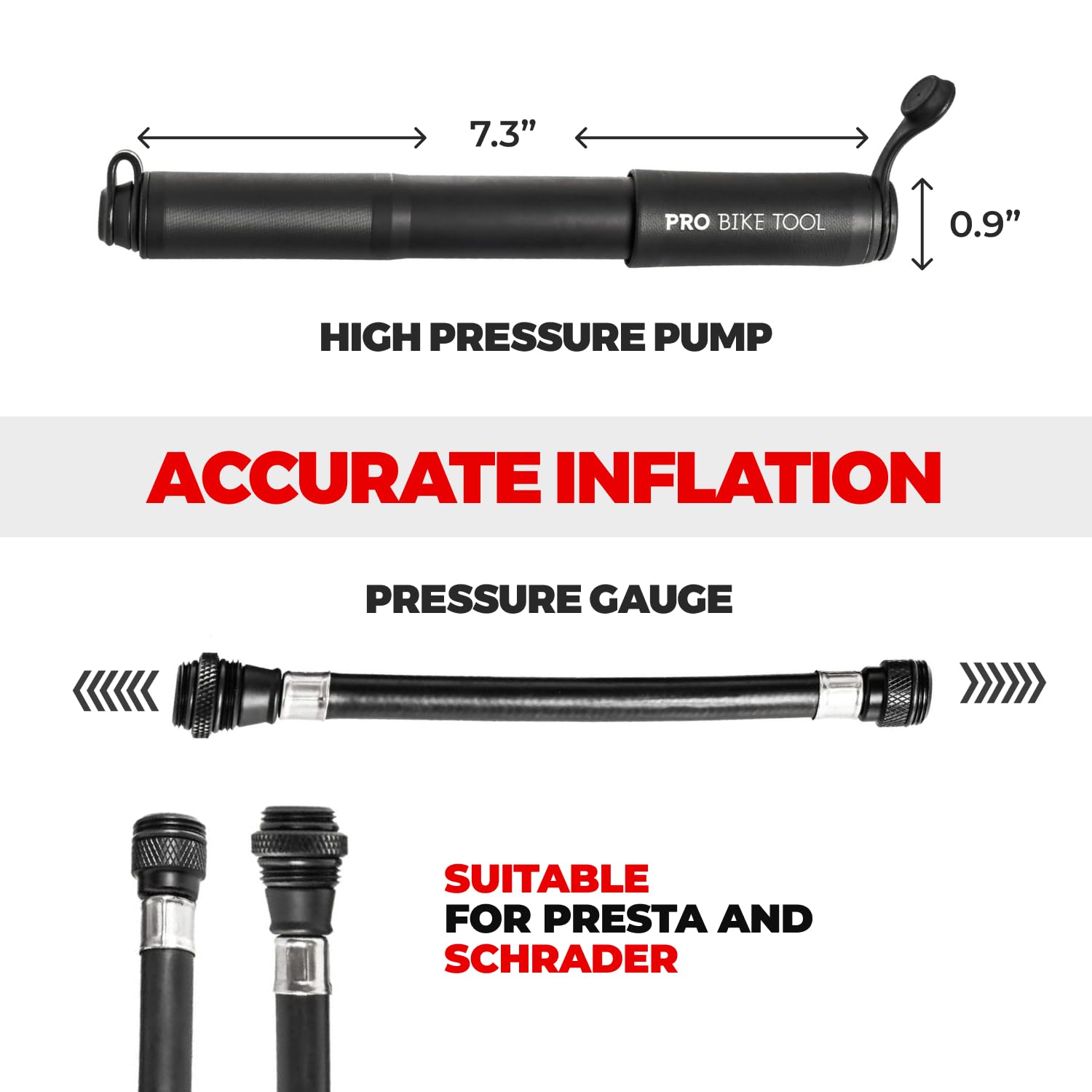Pro Bike Tool Mini Bike Pump - Compact and Portable Bicycle Tire Pump for Fast Inflation - Compatible with Presta and Schrader Valves - Lightweight and Durable Design - Essential Bicycle Accessories