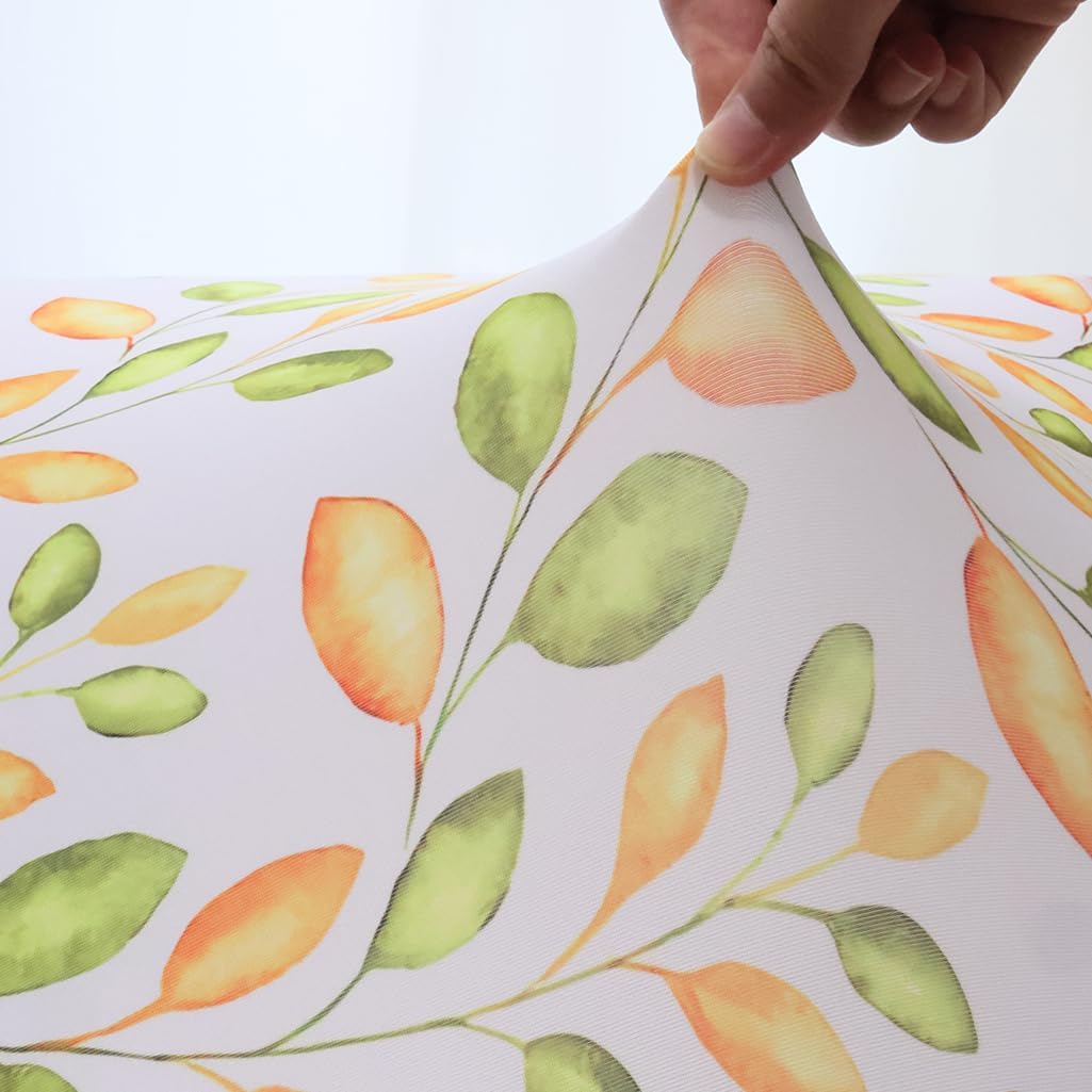 Fall Table Cloth Square Fitted Tablecloth with Elastic Edge: Stretchy Washable Fabric Cloth Coffee Table Protector Green and Gold Leaf 48x48 Inch