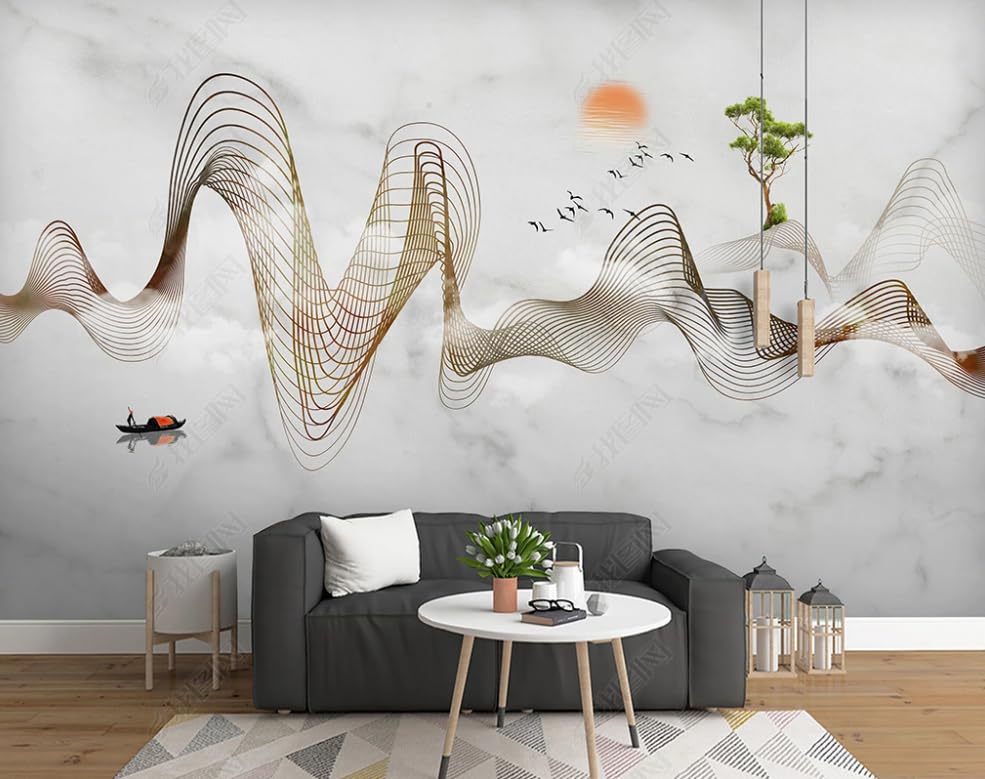 Papier Peint Intissé lignes Dorées De Montagnes Poster Geant Mural Salon Chambre 300x210