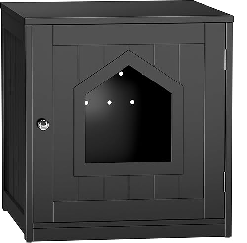 Miniatura 9 de ZENY Caja de arena para gatos oculta, caja de arena cerrada para gatos con orificios de ventilación, gabinete interior para gatos, baño de madera