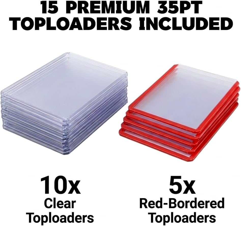 Top Loader Binder, 9 Pocket (3" x 4"), Holds 324 Toploaders, Includes 15 Toploaders (10 Clear + 5 Color Matched), Side-Loading Zippered Binder for TCG, MTG & Sports Cards (Red)