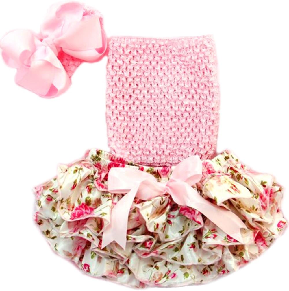 Cutie Baby Baby Girls Ruffle Satin Bloomers Set with Tube Top and Headband